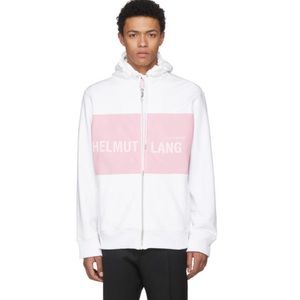 Helmut Lang White and Pink Shayne Oliver Campaign Print Panel Zip Hoodie